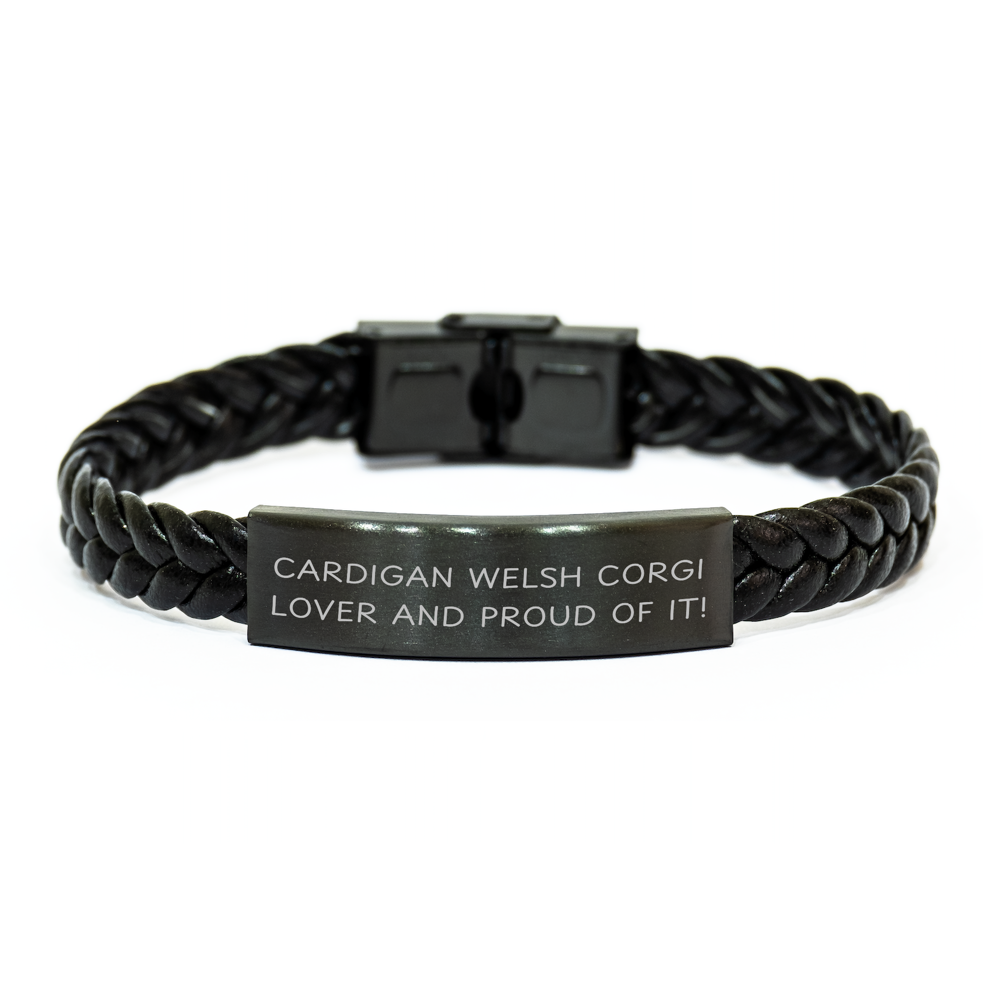 Cardigan Welsh Corgi Dog Lovers Gifts from Friends - Interlaced Leather Bracelet for Men on Father's Day, Proud Corgi Owner Quote - Image 1