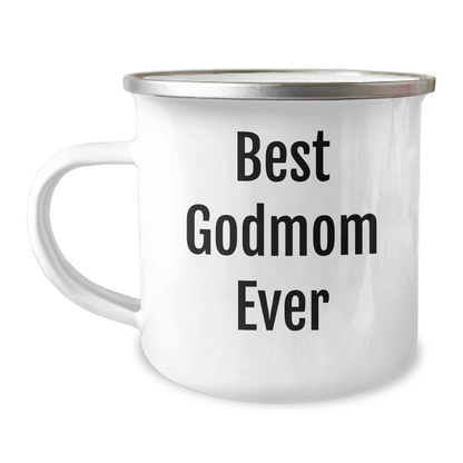 Gifts from Men to Best Godmom Ever - Funny Camping Mug for Mother's Day, Godmom Gifts, 12 oz Stainless Steel with Enamel Finish - Victory Thru Vision 