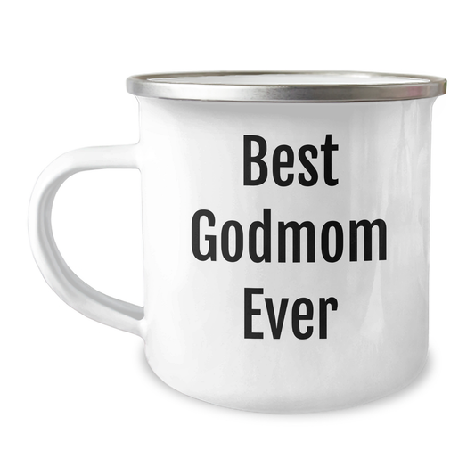 Gifts from Men to Best Godmom Ever - Funny Camping Mug for Mother's Day, Godmom Gifts, 12 oz Stainless Steel with Enamel Finish - Victory Thru Vision 