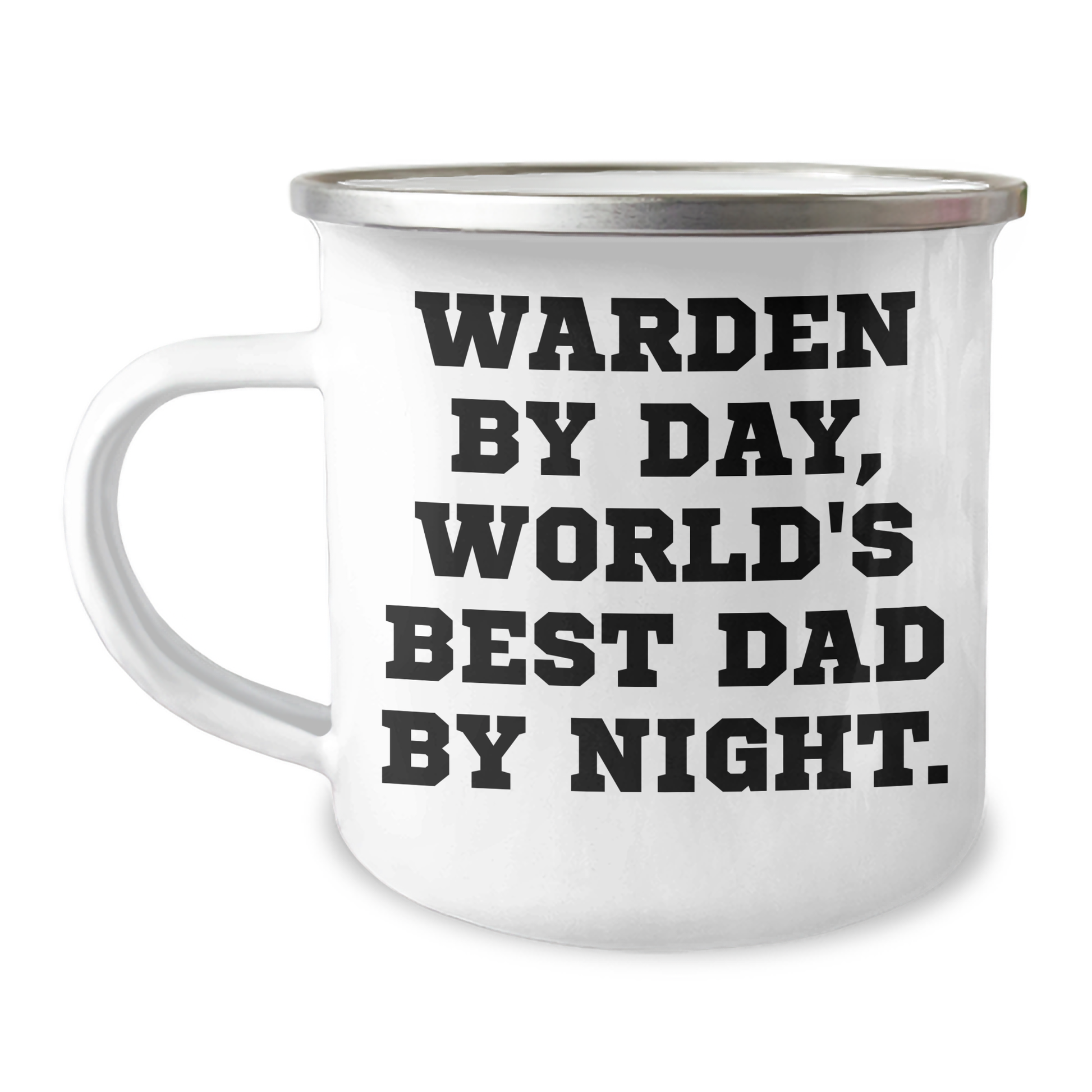 Warden Gifts: Funny Camping Mug, 'Warden By Day, World's Best Dad By Night' for Father's Day, 12 oz Stainless Steel with Enamel Finish, Gifts from Men to Warden - Victory Thru Vision 