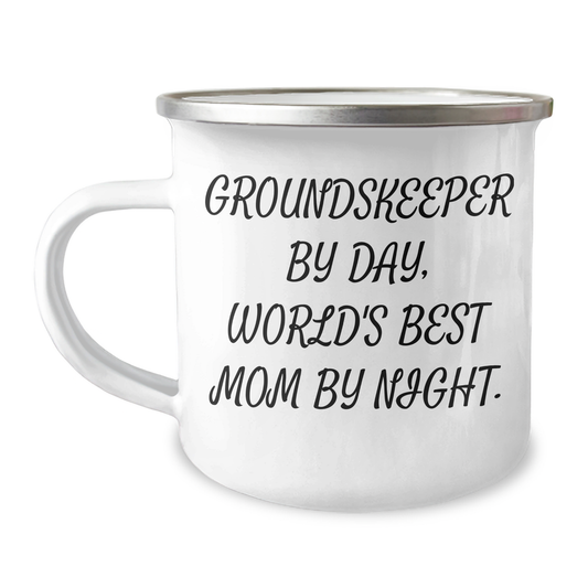 groundskeeper Gifts from Men - Camping Mug - 'groundskeeper By Day, World's Best Mom By Night.' - Unique Mother's Day Unique Gifts - Image 1