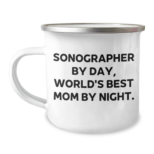 Sonographer Gifts, Funny Camping Mugs for Mom by Sonographer By Day, World's Best Mom By Night. Gifts from Family for Mother's Day - Image 1