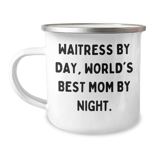 Funny Waitress Gifts from Men, Unique Camping Mug for Waitress By Day, World's Best Mom By Night. on Father's Day Unique Gifts - Image 1
