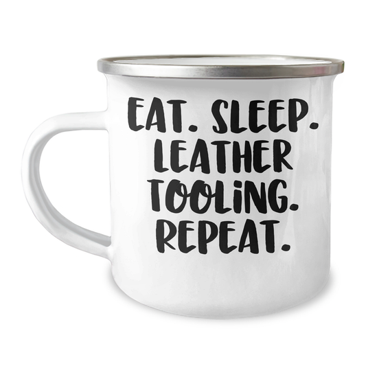 Leather Tooling Gifts for Men - Eat. Sleep. Leather Tooling. Repeat. - Camping Mug for Father's Day, Gifts from Men - Image 1