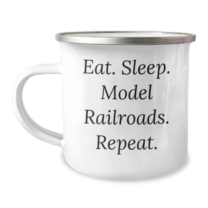 Model Railroads Enthusiast Gifts, Funny Camping Mug for Dad, Eat. Sleep. Model Railroads. Repeat. - Gifts from Men, for Model Railroads Lovers on Father's Day - Image 1