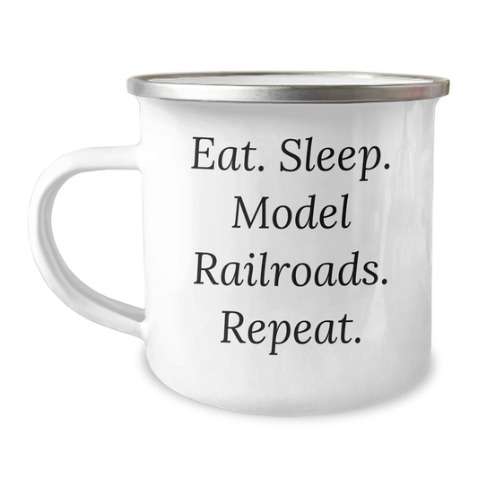 Model Railroads Enthusiast Gifts, Funny Camping Mug for Dad, Eat. Sleep. Model Railroads. Repeat. - Gifts from Men, for Model Railroads Lovers on Father's Day - Image 1