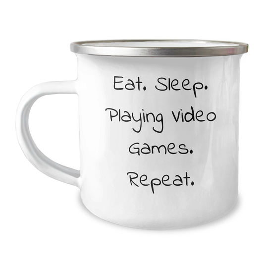 Funny Gifts from Friends for Playing Video Games Lovers - Eat. Sleep. Playing Video Games. Repeat. Camping Mug for Dad's Special Day - Image 1