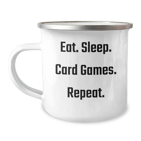 Funny Card Games Enthusiast Gifts for Dad, Eat. Sleep. Card Games. Repeat. - Unique Camping Mug for Father's Day - Image 1