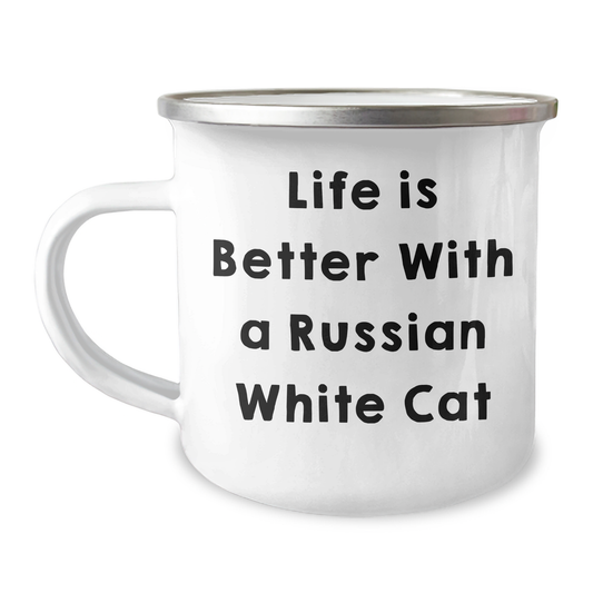 Russian White Cat Lover's Camping Mug, Funny Quote, Gifts from Friends, Father's Day Unique Gifts for Men, Women, Family - Victory Thru Vision 