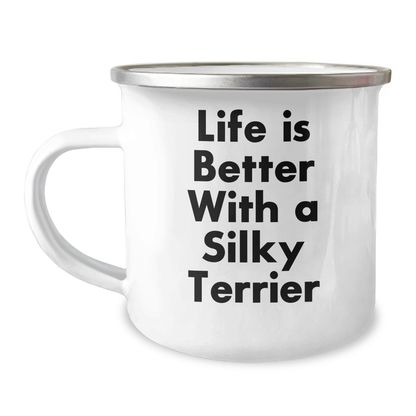 Funny Silky Terrier Dog Gifts for Men - Life Is Better With A Silky Terrier Camping Mug, Father's Day Unique Gifts from Friends to Family - Victory Thru Vision 