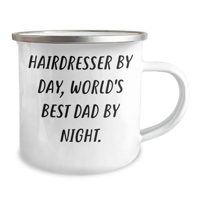 Hairdresser Gifts from Men, 'Hairdresser By Day, World's Best Dad By Night' Funny Camping Mug for Mother's Day - Victory Thru Vision 