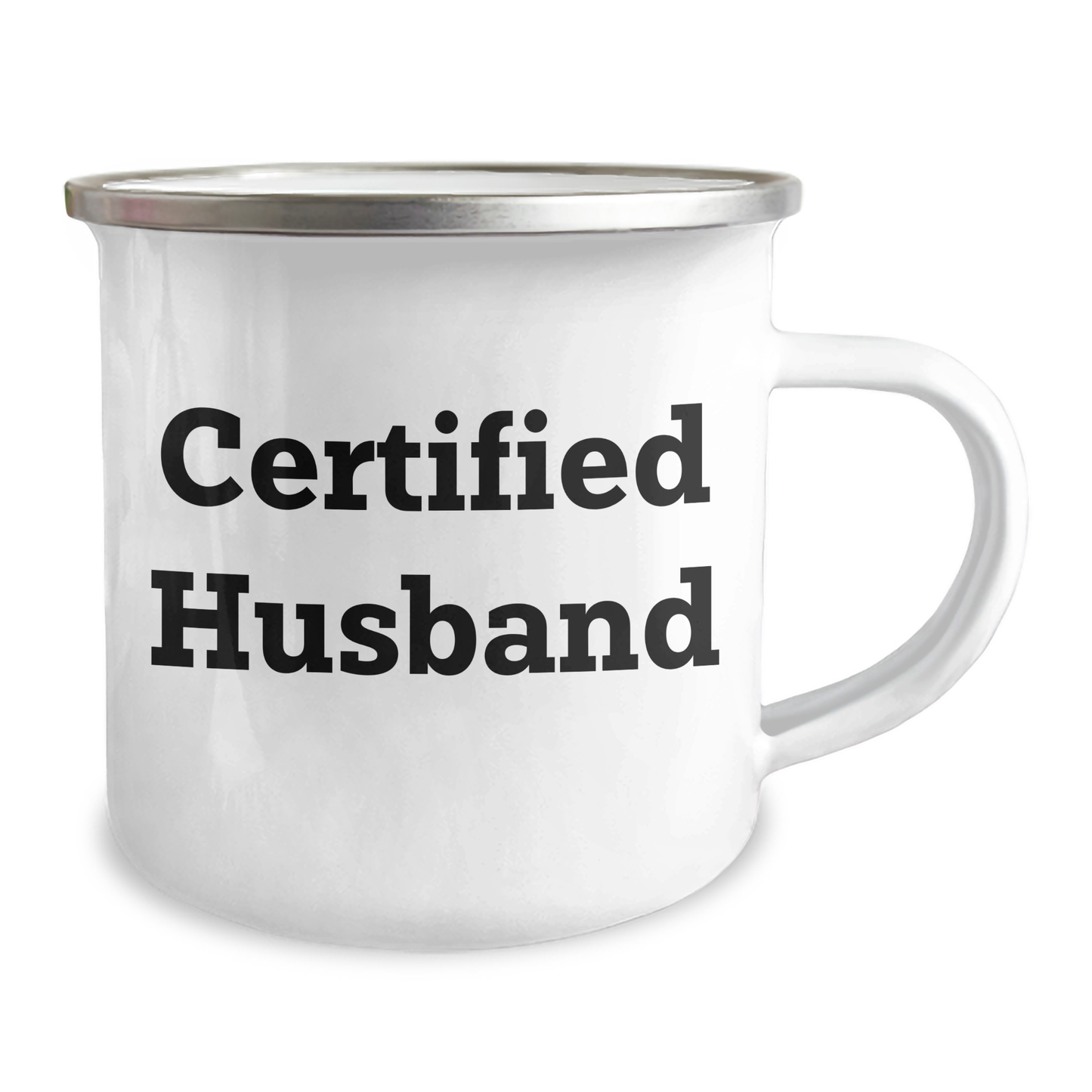 Funny Husband Gifts from Men, Unique Camping Mug for Dad's Special Day, 'Certified Husband' Quote, 12 oz Stainless Steel with Enamel Finish - Victory Thru Vision 