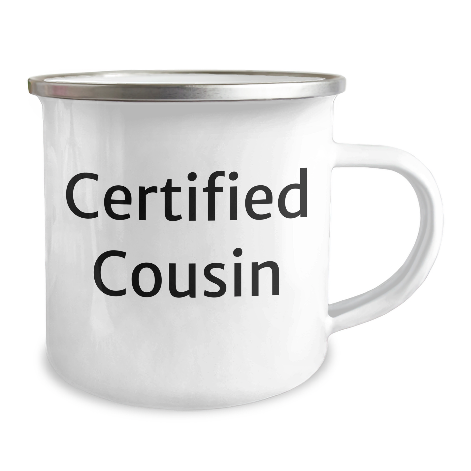 Funny Cousin Camping Mug Gifts from Men to Cousin on Father's Day, 'Certified Cousin' Quote, 12 oz Stainless Steel with Enamel Finish - Victory Thru Vision 