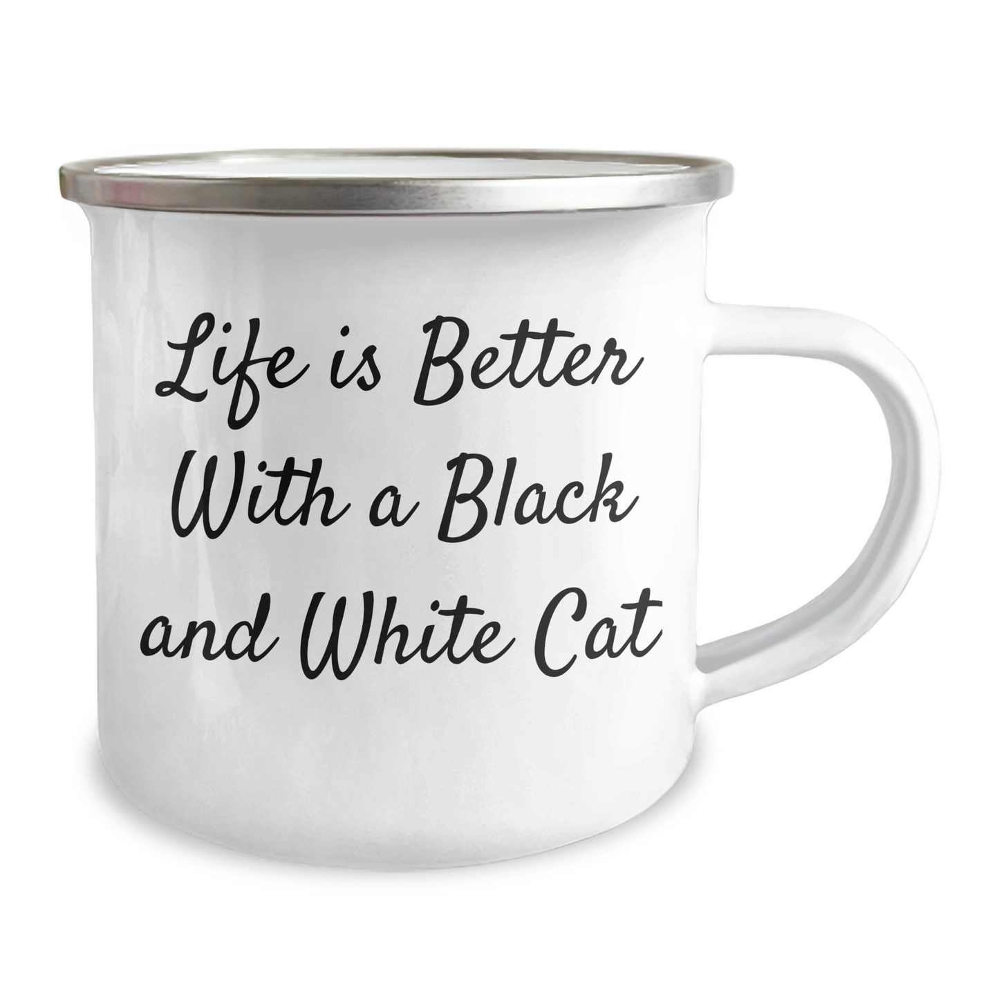 Funny Black and White Cat Gifts from Men, Unique Camping Mug for Father's Day, Life Is Better With A Quote - Victory Thru Vision 