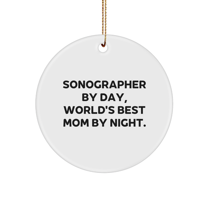 Sonographer Gifts from Friends and Family By Day, Circle Ornament By Night - Funny Quote, White Color, 2.75" Tall, Durable MDF Material, Perfect for Christmas Unique Gifts - Image 1