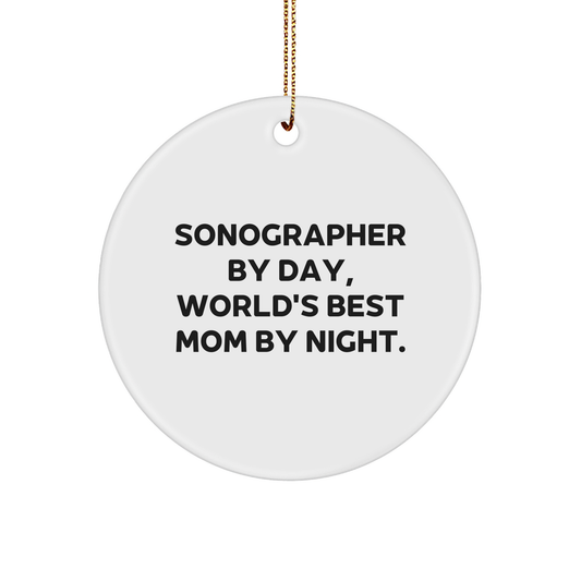 Sonographer Gifts from Friends and Family By Day, Circle Ornament By Night - Funny Quote, White Color, 2.75" Tall, Durable MDF Material, Perfect for Christmas Unique Gifts - Image 1