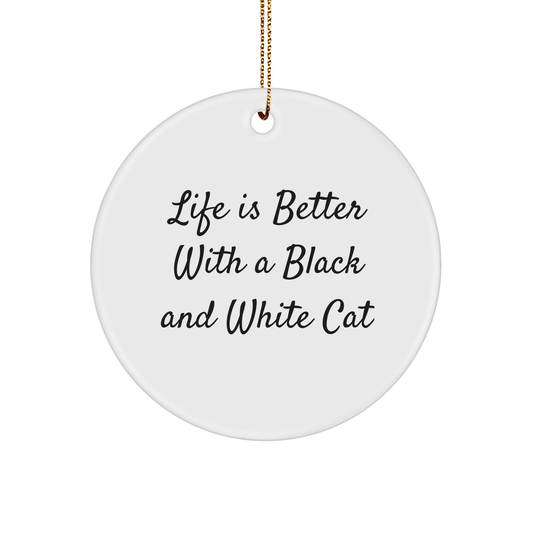 Black and White Cat Gifts from Friends, Christmas Unique Circle Ornaments for Men, Women, Family, and Friends - Life Is Better with a Black and White Cat - Victory Thru Vision 