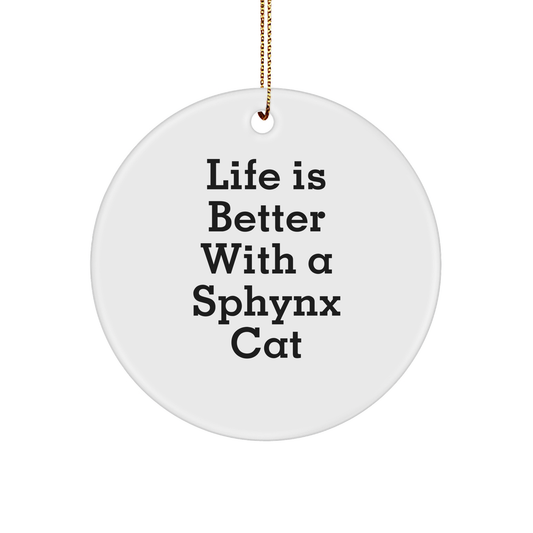 Sphynx Cat Lovers' Christmas Delight, Funny Circle Ornament Gifts from Friends for Sphynx Cat Enthusiasts - Victory Thru Vision 
