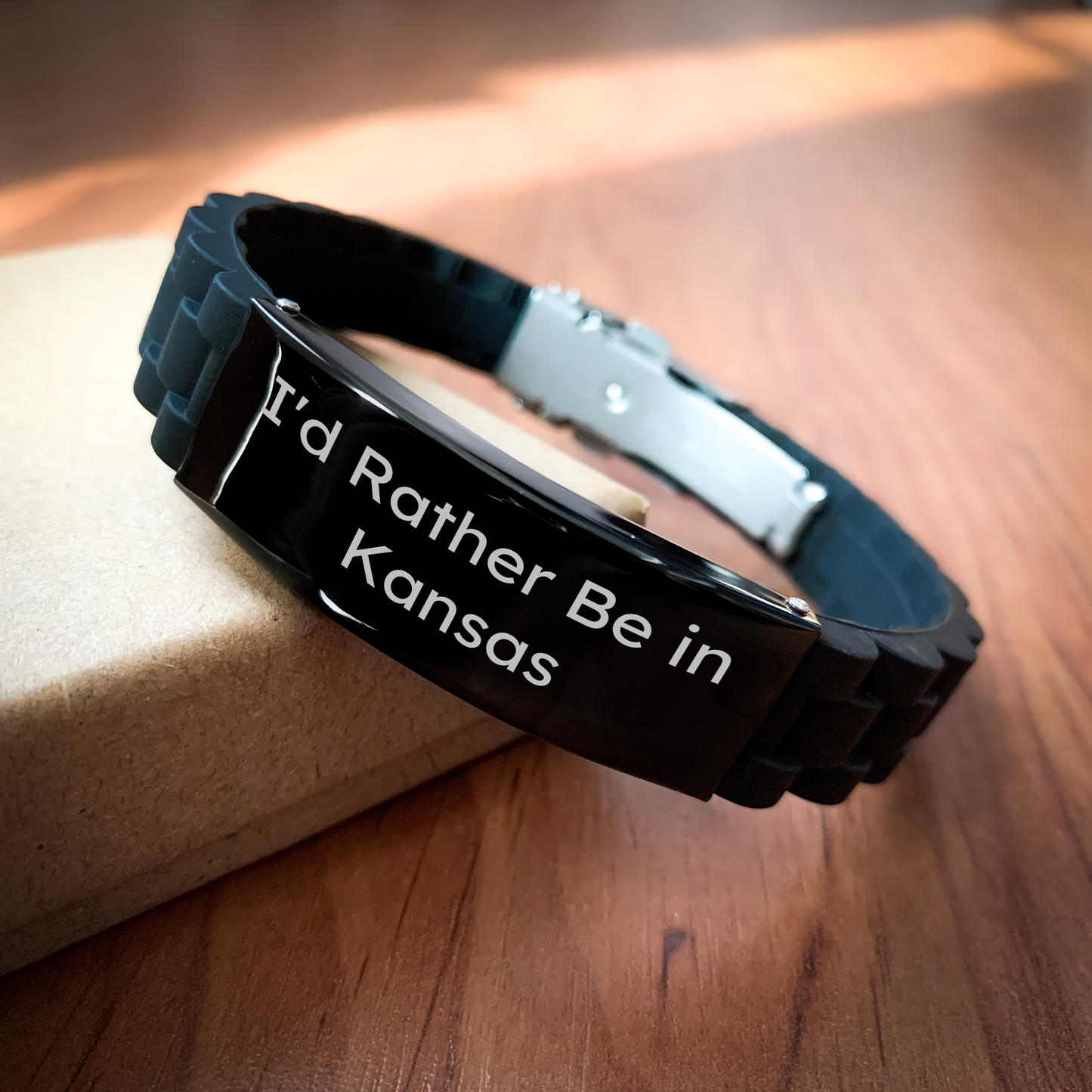 Funny Kansas Gifts for Men - 'I'd Rather Be In Kansas' Glide lock Clasp Bracelet from Friends - Unique Father's Day Unique Gifts for Kansas Lovers - Victory Thru Vision 