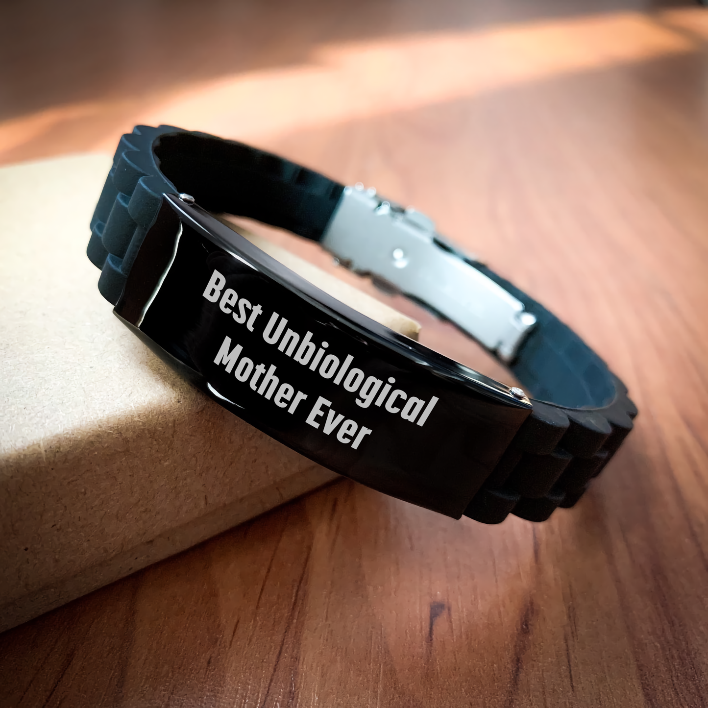 Funny Unbiological Mother Gifts from Friends for Mother's Day - Glide lock Clasp Bracelet Best Unbiological Mother Ever, Adjustable and Rust-Resistant - Victory Thru Vision 