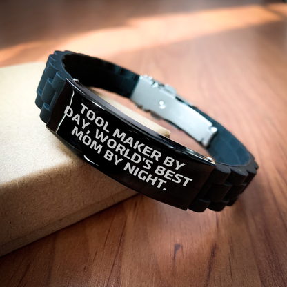 Tool Maker Gifts from Mom - Funny Quote Glide lock Clasp Bracelet for Tool Maker By Day, World's Best Mom By Night, Father's Day Unique Gifts - Image 2