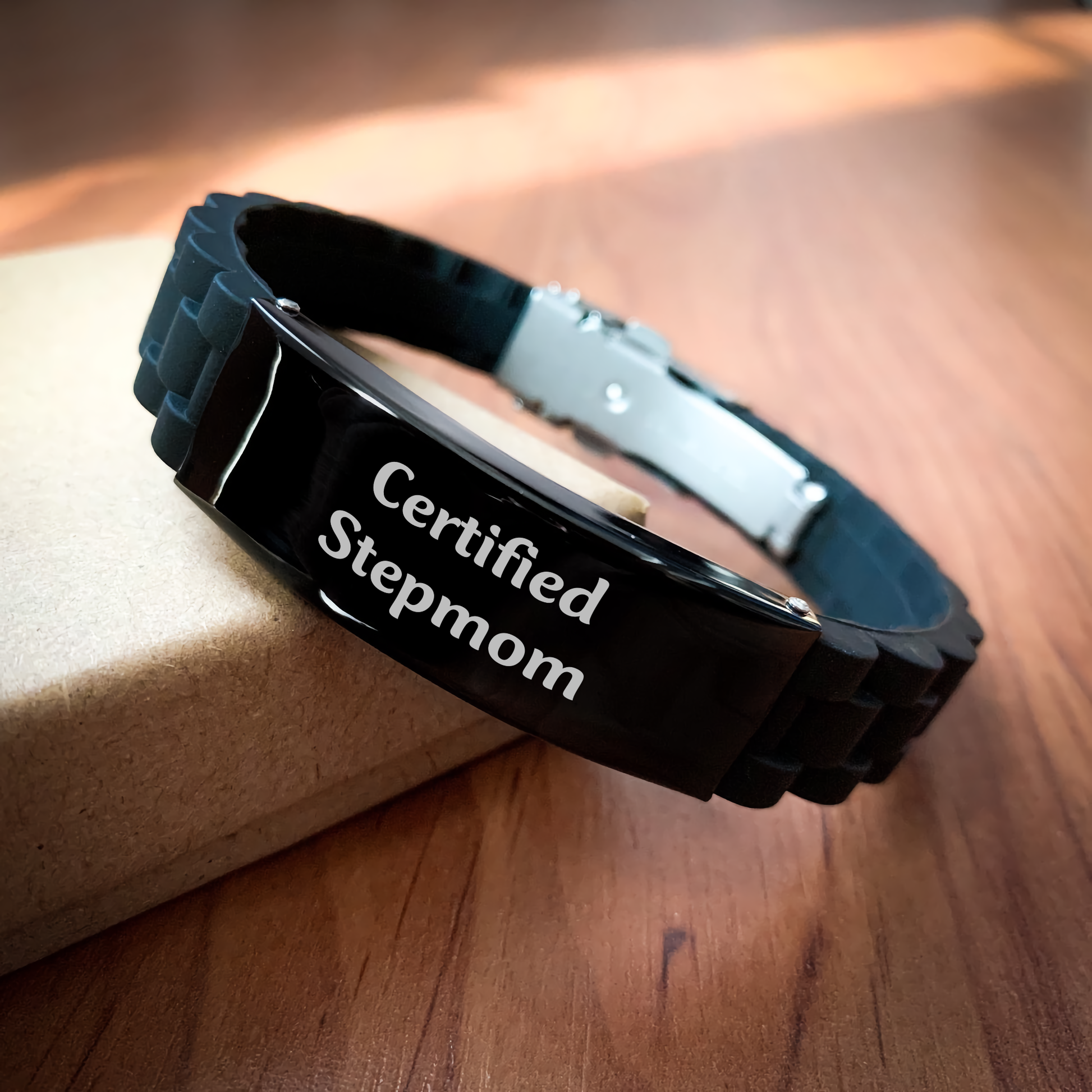 Certified Stepmom Gifts from Men, Unique Father's Day Step-Mom Glide lock Clasp Bracelet, Funny Quote, Adjustable and Rust-Resistant - Victory Thru Vision 