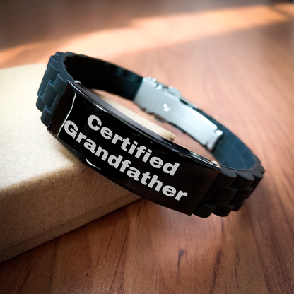 Certified Grandfather's Humorous Quote Glide lock Clasp Black Stainless Steel Silicone Adjustable Gift for Men Fathers Day - Victory Thru Vision 
