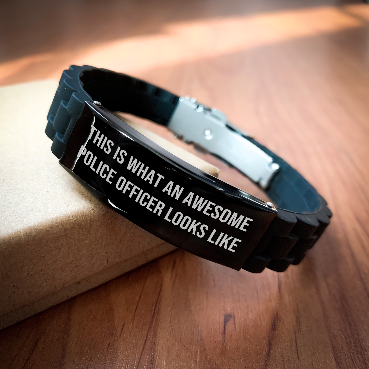 Police Officer Gifts from Friends, This Is What An Awesome Police Officer Looks Like, Glide lock Clasp Black Stainless Steel Silicone Adjustable Gift for Father's Day - Victory Thru Vision 