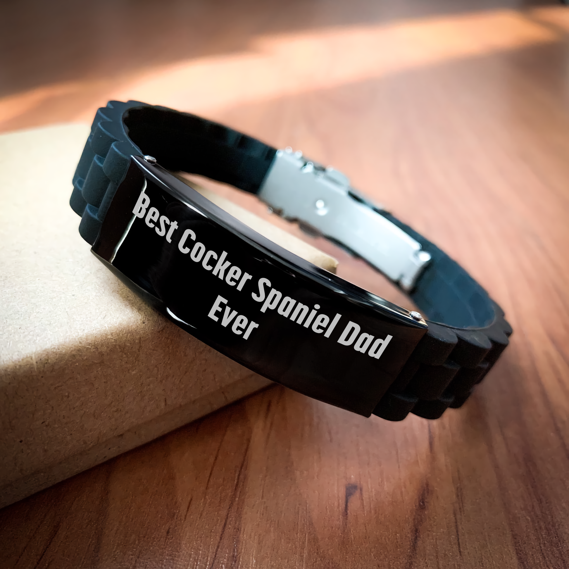 Cocker Spaniel Dad Ever Funny Gift for Him Glide lock Clasp Bracelet from Men to Best Cocker Spaniel Dog Owner on Father's Day - Victory Thru Vision 