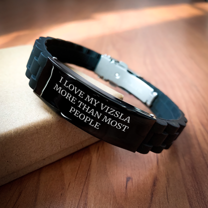 Vizsla Dog Lovers' Funny Gift Ideas, I Love My Vizsla More Than Most People, Glide lock Clasp Black Stainless Steel Adjustable Bracelet, Gifts from Family for Father's Day - Image 2