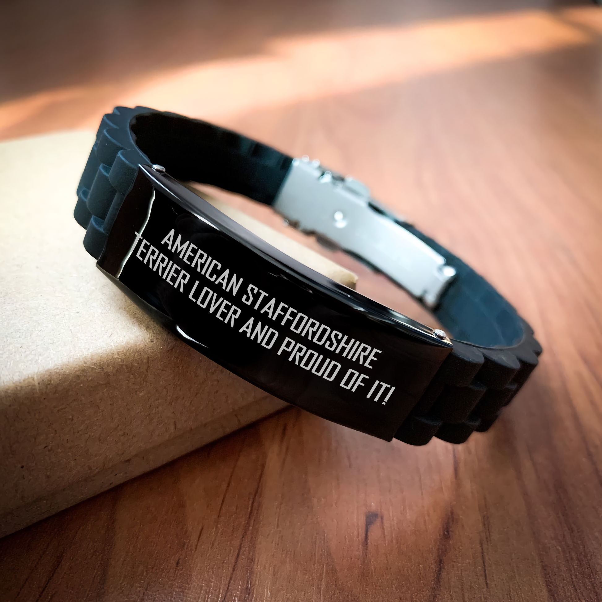 American Staffordshire Terrier Dog Lovers' Funny Gift, Glide lock Clasp Bracelet for Men, Gifts from Family, Unique Father's Day Unique Gifts for Him - Image 2