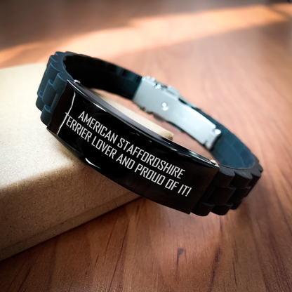 American Staffordshire Terrier Dog Lovers' Funny Gift, Glide lock Clasp Bracelet for Men, Gifts from Family, Unique Father's Day Unique Gifts for Him - Image 2