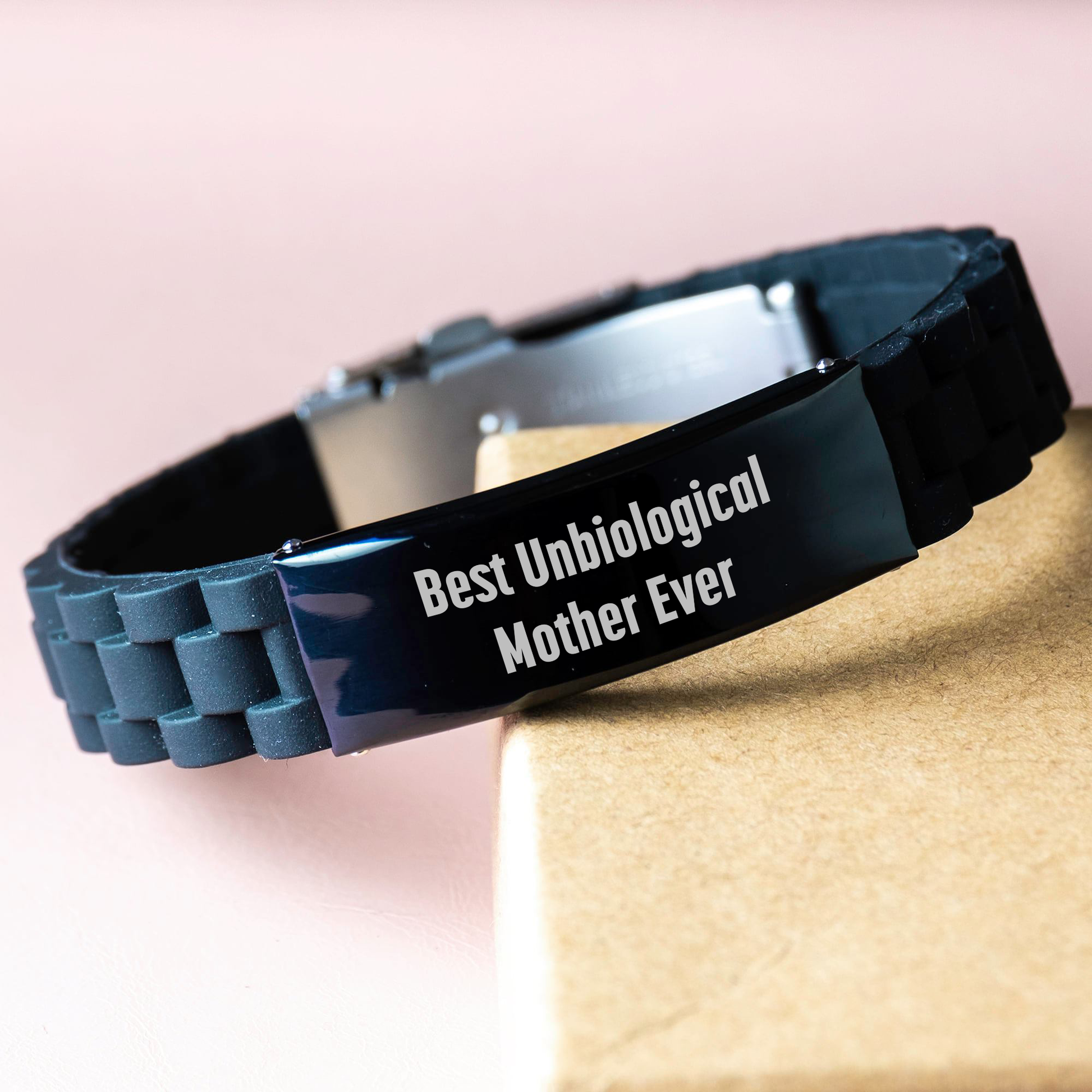 Funny Unbiological Mother Gifts from Friends for Mother's Day - Glide lock Clasp Bracelet Best Unbiological Mother Ever, Adjustable and Rust-Resistant - Victory Thru Vision 
