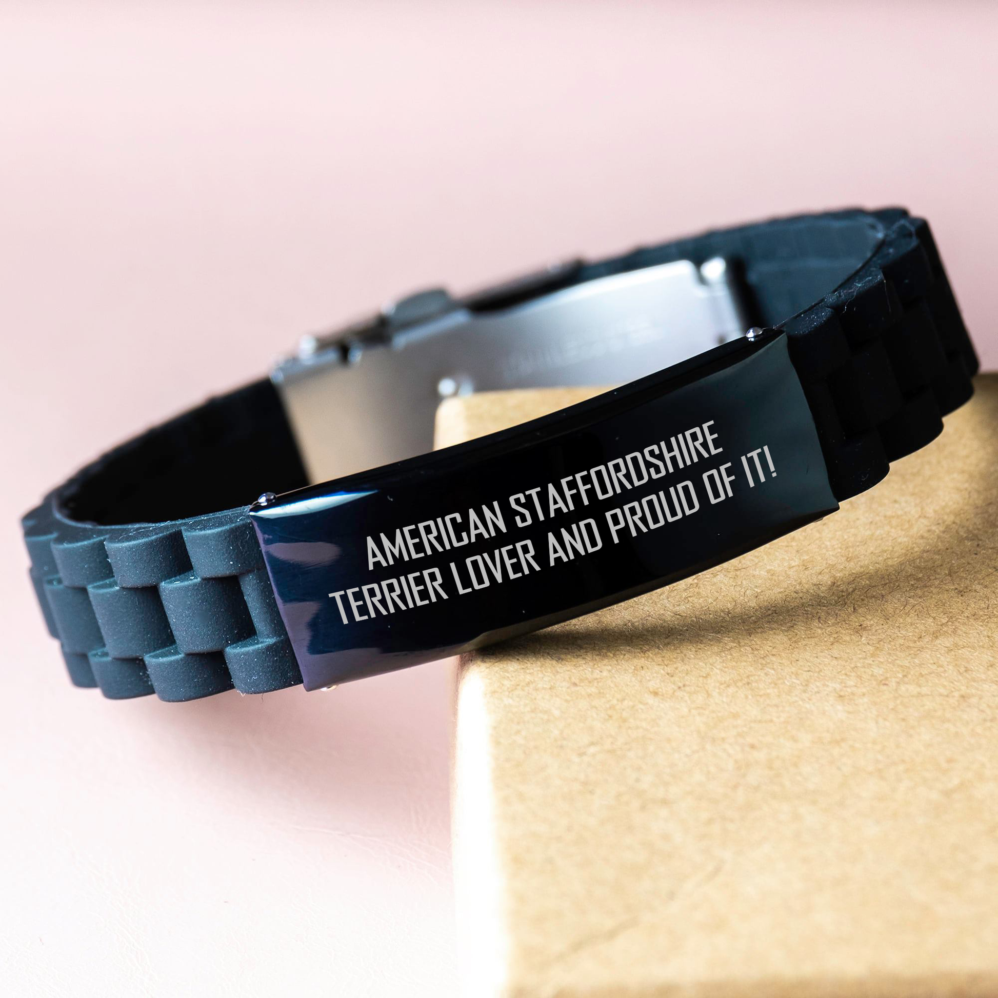 American Staffordshire Terrier Dog Lovers' Funny Gift, Glide lock Clasp Bracelet for Men, Gifts from Family, Unique Father's Day Unique Gifts for Him - Image 3
