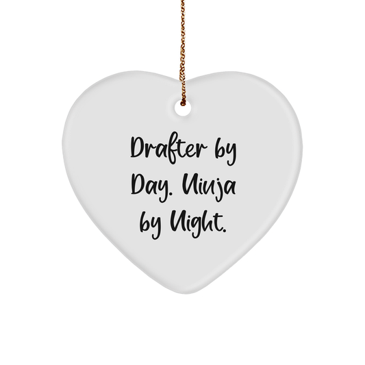 Drafter Gifts by Day, Ninja Gifts by Night, Christmas Heart Ornament from Friends for Family - Image 1