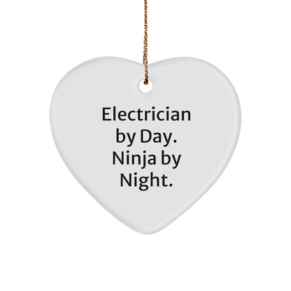Electrician Gifts from Men - Heart Ornament, Electrician By Day. Ninja By Night. - Christmas Unique Gifts - Victory Thru Vision 