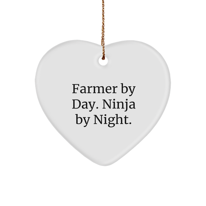 Farmer Gifts: Funny Heart Ornament 'By Day Ninja By Night' for Christmas - Victory Thru Vision 