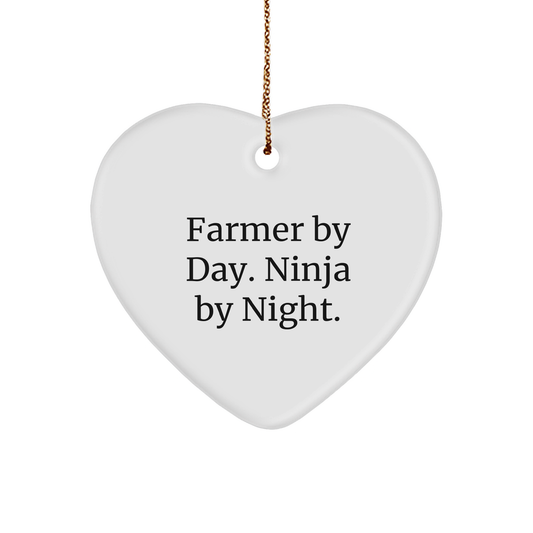 Farmer Gifts: Funny Heart Ornament 'By Day Ninja By Night' for Christmas - Victory Thru Vision 