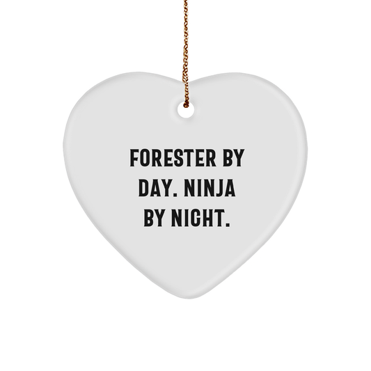 Forester Gifts from Men - Heart Ornament with Funny Quote 'Forester By Day. Ninja By Night.' for Christmas - Victory Thru Vision 