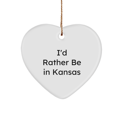 Kansas Heart Ornament 'I'd Rather Be In Kansas' - Funny Gift for Kansas Lovers - Christmas Memorable Present for Friends, Family, or Coworkers - Victory Thru Vision 