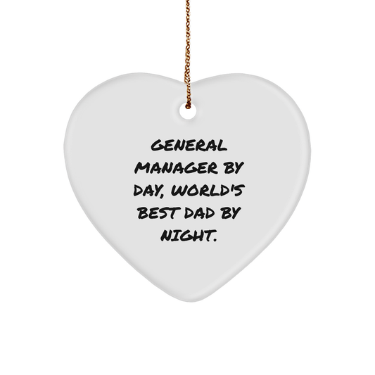 General Manager Gifts, Heart Ornament, Funny Quote 'By Day, World's Best Dad By Night.' Gifts from General Manager to Family - Image 1