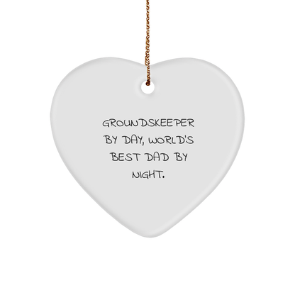 groundskeeper Gifts from Friends - Funny Heart Ornament for Christmas - 'groundskeeper By Day, World's Best Dad By Night.' - Image 1