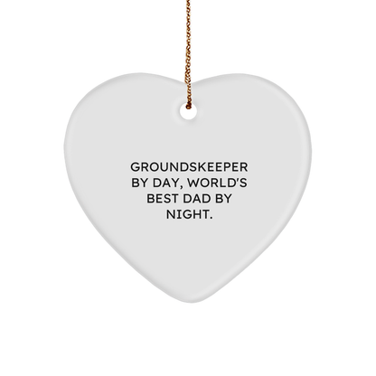 groundskeeper Gifts from Men, Funny Heart Ornament for groundskeeper By Day, World's Best Dad By Night, Christmas Unique Present - Image 1