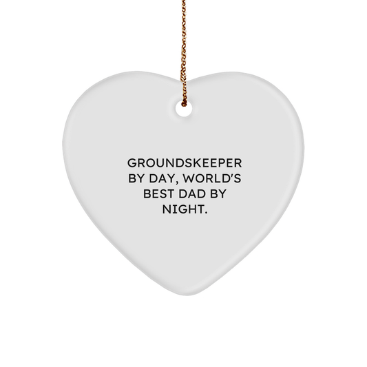groundskeeper Gifts from Men, Funny Heart Ornament for groundskeeper By Day, World's Best Dad By Night, Christmas Unique Present - Image 1