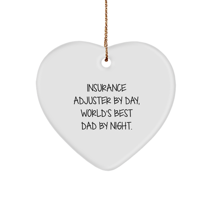 Insurance Adjuster Gifts for Men, Funny Heart Ornament by Day, World's Best Dad by Night, Christmas Unique Presents, Gifts from Friends, Family - Victory Thru Vision 