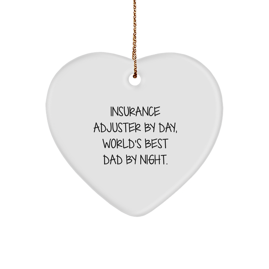 Insurance Adjuster Gifts for Men, Funny Heart Ornament by Day, World's Best Dad by Night, Christmas Unique Presents, Gifts from Friends, Family - Victory Thru Vision 