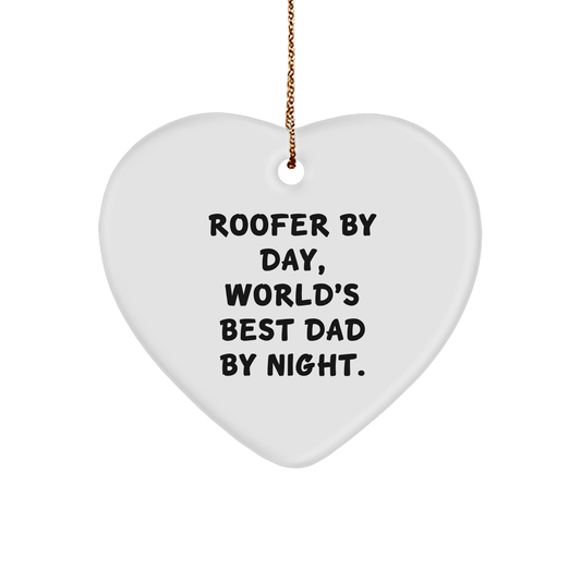 Roofer Gifts, Heart Ornament for Men - 'Roofer By Day, World's Best Dad By Night.' Quote - White Color, 2.75'' Tall - Gifts from Dad for Christmas - Image 1