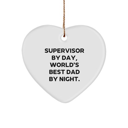 Supervisor Gifts from Friends - Funny Heart Ornament for Men - 'Supervisor By Day, World's Best Dad By Night' - Christmas Unique Gifts - Image 1