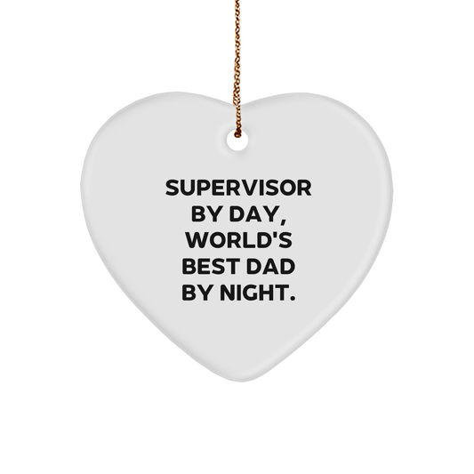 Supervisor Gifts from Friends - Funny Heart Ornament for Men - 'Supervisor By Day, World's Best Dad By Night' - Christmas Unique Gifts - Image 1