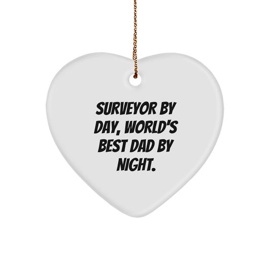 Surveyor Gifts Christmas Heart Ornament Funny Quote 'Surveyor By Day, World's Best Dad By Night.' Gifts from Family for Surveyor - Image 1